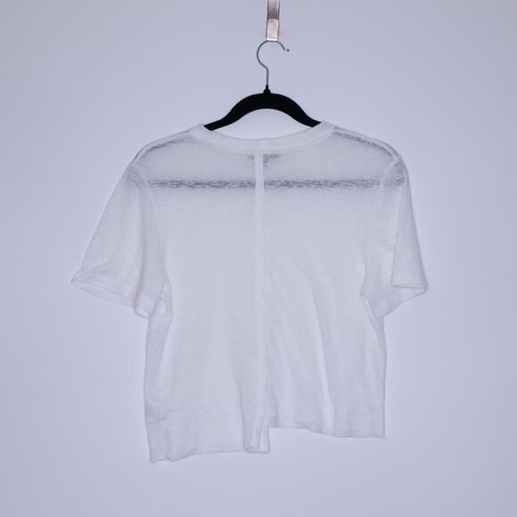 THE RANGE Linen Blend Crew Neck Tee White Asymmetrical Hem T-Shirt Women's S - Picture 2 of 12